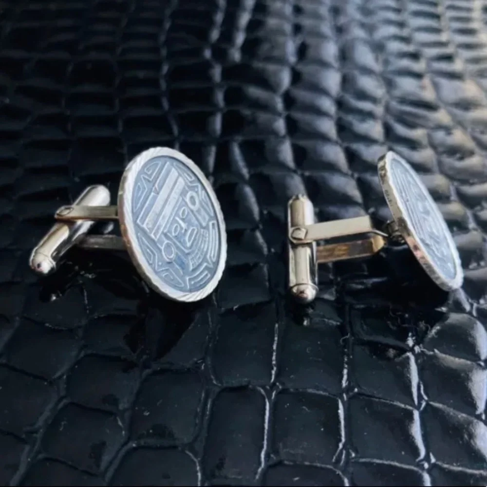 AZTEC MAYAN MEXICAN STERLING SILVER CUFFLINKS - Picture 3 of 4